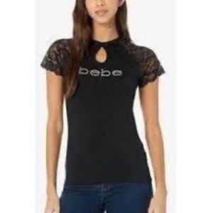 BEBE LOGO LACE KEYHOLE TOP black XL